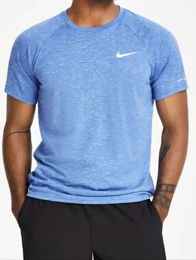 Nike Men's Dri-fit Swim Short Sleeve Shirt In Heather Light Blue Sz Small